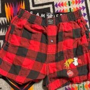 American Eagle Outfitters Red and Black Plaid Grinch Shorts Christmas